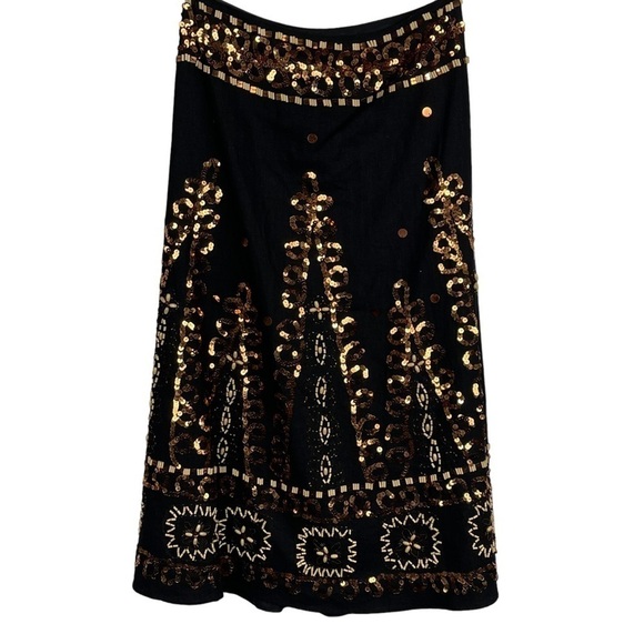 LILLIE RUBIN LINEN BLEND SEQUIN BEADED A-LINE MIDI SKIRT - Picture 2 of 11